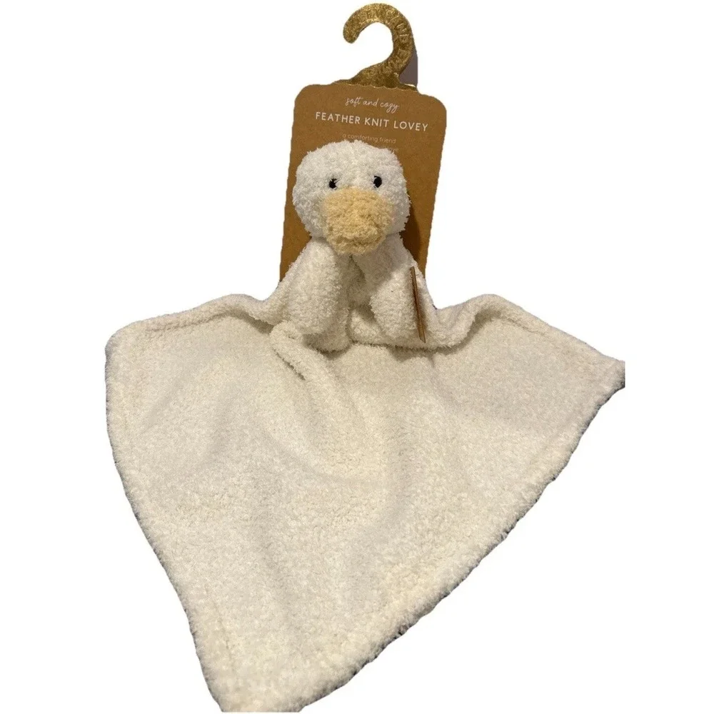 Levi & Emmie Baby Duck Goose Chick Plush Feather Knit Lovey Security Blanket NEW